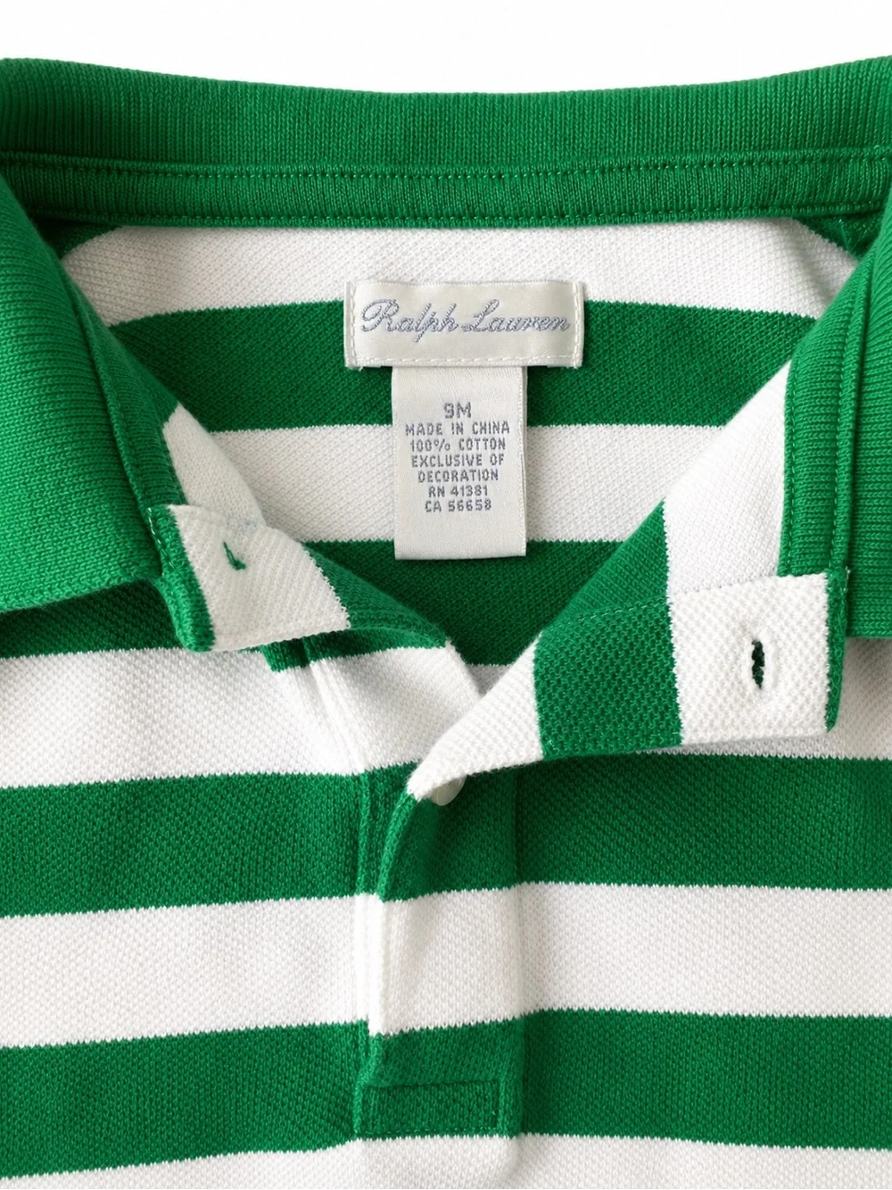Ralph Lauren Green & White Short Sleeved Romper size 9 months